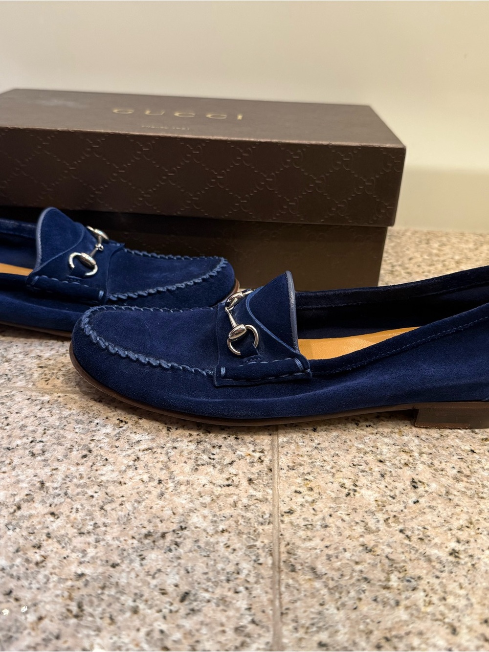 Gucci Women’s Navy Suede Horsebit Loafers - Picture 4 of 9